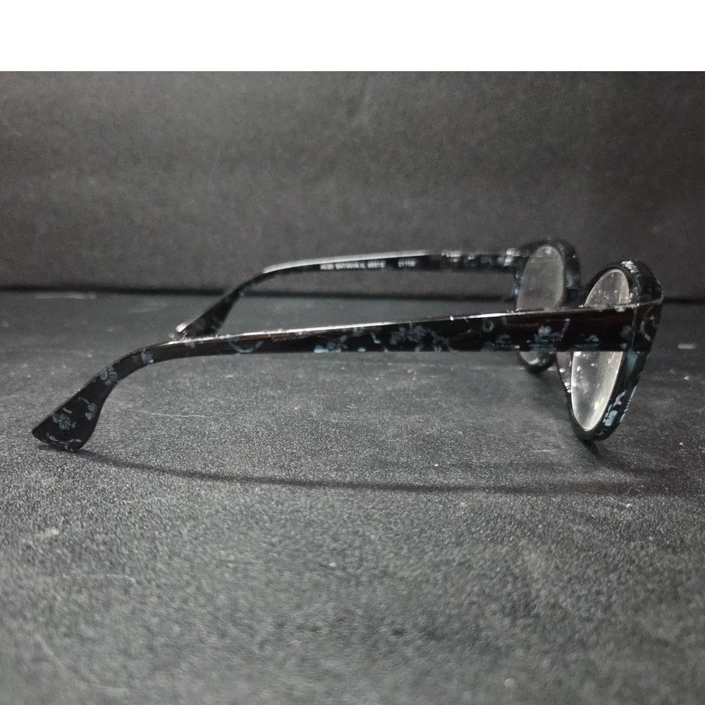 Aldi Blue Floral Round Reading‎ Glasses +2.00 Magnification 51798 Womens Black